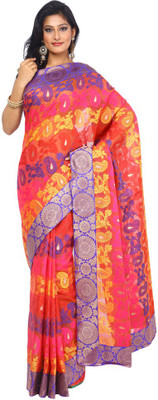 

Kataan Bazaar Woven Banarasi Handloom Net Saree(Pink)