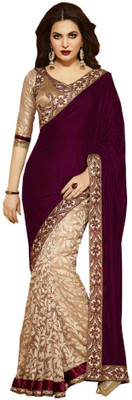 

Aksh Fashion Embroidered Bollywood Velvet Saree(Multicolor), Cream;maroon