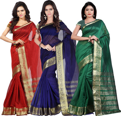 

Weavedeal Solid Banarasi Chanderi Saree(Pack of 3, Multicolor)