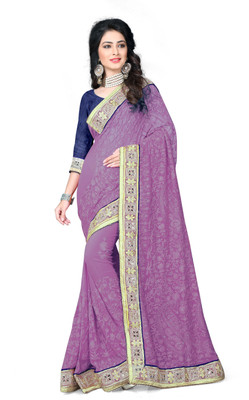 

Khoobee Self Design, Embroidered, Embellished Fashion Georgette Saree(Purple)