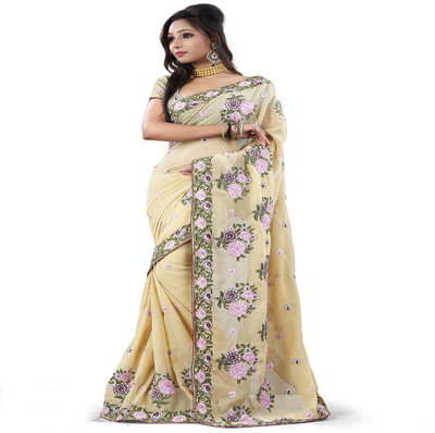 

Stylo Designer Self Design Fashion Handloom Georgette Saree(Gold)