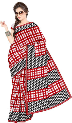 

Sangam Kolkata Graphic Print Bollywood Cotton Saree(Red, White)