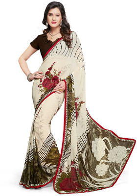 

PSHOPEE Printed Fashion Chiffon Saree(White)