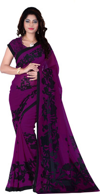 

Jiya Self Design, Printed Fashion Georgette Saree(Purple, Black), Black;purple