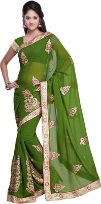 

Desi Butik Embroidered Fashion Art Silk Saree(Green), Light green