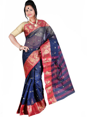 

Hawai Self Design Fashion Handloom Cotton Saree(Multicolor), Blue