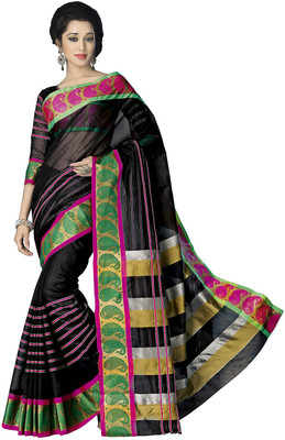 

Ishin Self Design Fashion Cotton Saree(Black)