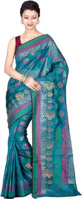 

Chandrakala Woven Banarasi Silk Cotton Blend Saree(Dark Blue), Turquoise