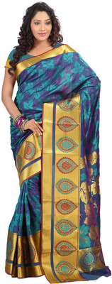 

Saara Self Design Fashion Art Silk Saree(Blue, Gold), Blue and golden