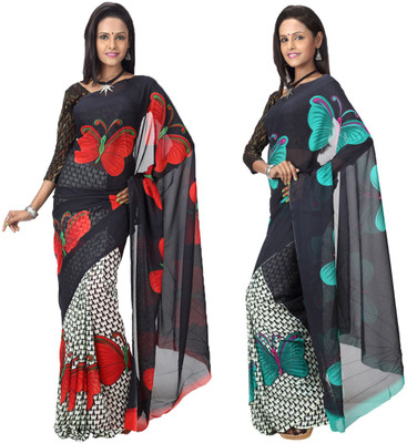 

Hawai Printed Fashion Georgette Saree(Pack of 2, Multicolor)