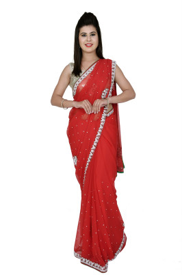 

Ellegent Solid Fashion Georgette Saree(Red)