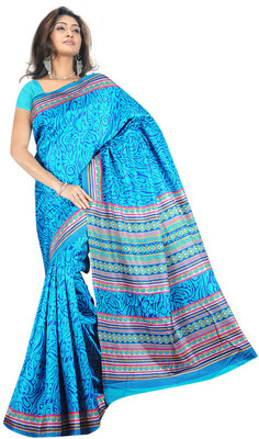 

Khoobee Printed Fashion Tussar Silk Saree(Light Blue)