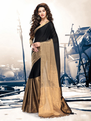 

Desi Look Solid Fashion Cotton Saree(Black)