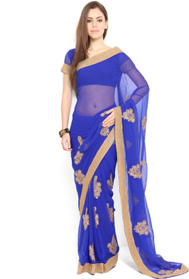 

Soch Self Design, Solid Fashion Chiffon Saree(Light Blue, Gold)