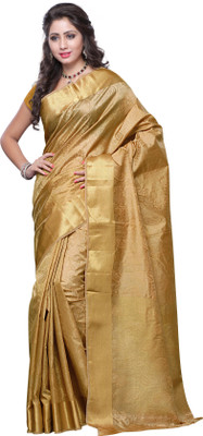 

Mimosa Self Design Kanjivaram Handloom Tussar Silk Saree(Beige), Tusser