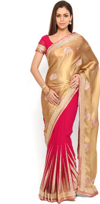 

Soch Self Design, Solid Fashion Chiffon Saree(Gold, Red)