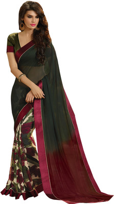 

Parisha Printed Fashion Chiffon Saree(Green, Maroon), Dark green;marron