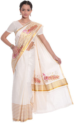 

Darps Self Design Balarampuram Cotton Saree(Multicolor), Cream