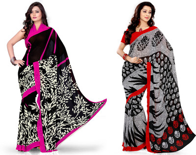 

EthnicQueen Floral Print Fashion Georgette Saree(Pack of 2, Black)