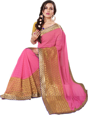 

Khoobee Self Design, Embroidered Fashion Chiffon, Jacquard Saree(Pink)