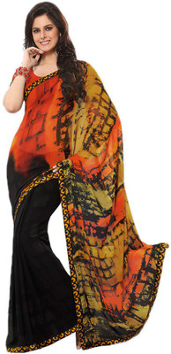 

Party Wear Dresses Printed Fashion Pure Chiffon Saree(Black)