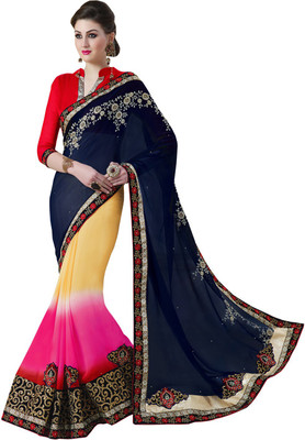 

Manthan Embroidered Daily Wear Georgette Saree(Pack of 2, Blue, Multicolor), Navy blue & multicolor