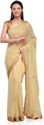 

Cenizas Solid, Self Design Fashion Chiffon Saree(Beige)