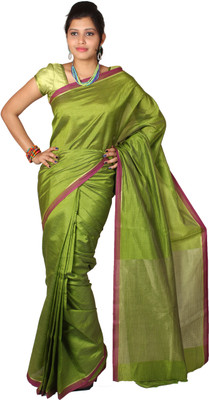 

Mimosa Checkered Kanjivaram Handloom Art Silk Saree(Green), Olive
