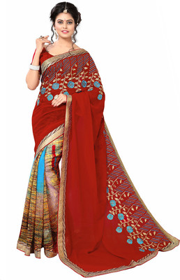 

Lovelylook Embroidered Daily Wear Georgette Saree(Pack of 2, Red, Multicolor)