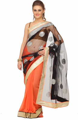 

Lime Solid Fashion Handloom Net Saree(Orange, Black)