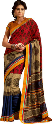 Jiya Self Design, Printed Fashion Art Silk Saree(Multicolor, Yellow)
