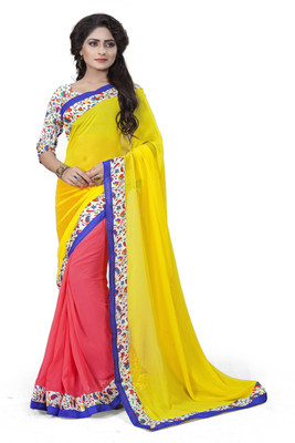 

AC Creation Solid Bollywood Georgette Saree(Yellow, Pink, Pink;yellow