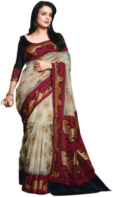 

Lovelylook Printed Daily Wear Art Silk Saree(White, Pink), Cream & pink