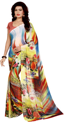 

LaazreeFashion Floral Print Bollywood Georgette Saree(White, Green), Green;white