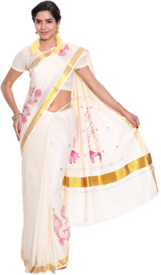 

Darps Self Design Balarampuram Cotton Saree(Multicolor), Cream