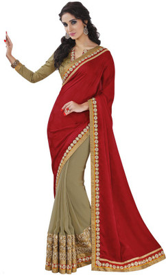 

Desi Butik Embellished Fashion Jacquard, Georgette Saree(Red, Beige), Beige;red