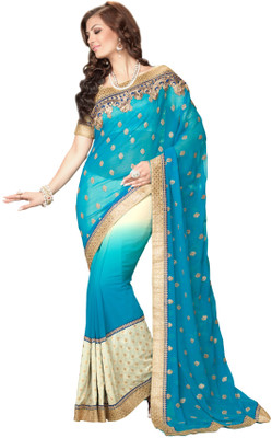 

Jiya Self Design, Embroidered, Embellished Fashion Georgette, Chiffon Saree(Light Blue, Beige), Beige;light blue