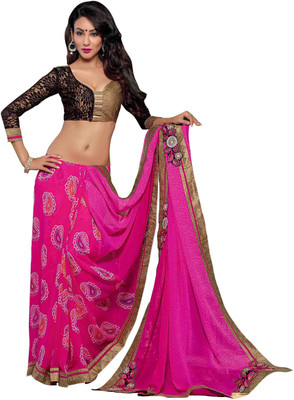 

Jiya Self Design, Embroidered, Embellished Fashion Georgette Saree(Pink, Black, Beige), Beige;black;pink