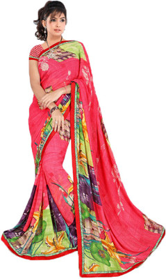 

Party Wear Dresses Printed Fashion Georgette Saree(Red)