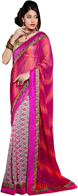

Vandv Shop Printed Fashion Handloom Georgette Saree(Pink)