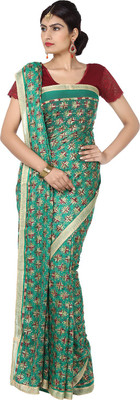 

Ethnic Bliss Lifestyles Self Design Fashion Handloom Chiffon Saree(Multicolor), Green with multicolour embroidery