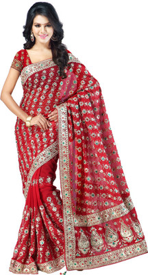 

Desi Butik Embroidered Fashion Art Silk Saree(Maroon)