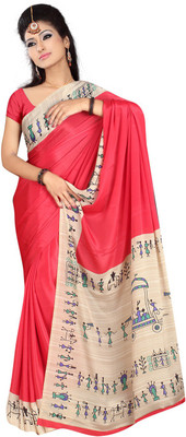 

Desi Butik Printed Daily Wear Crepe Saree(Orange), Peach