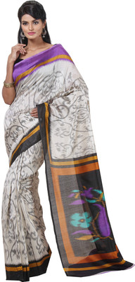 

JTInternational Printed Bhagalpuri Silk Saree(Purple, White)
