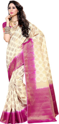 

Mimosa Woven Kanjivaram Tussar Silk Saree(White), Off white