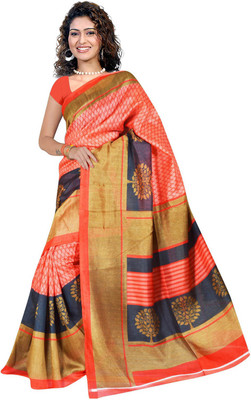 

Parisha Printed Daily Wear Art Silk Saree(Orange, Beige)