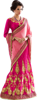 

Khoobee Self Design, Embroidered Fashion Net, Satin, Viscose, Jacquard Saree(Pink)