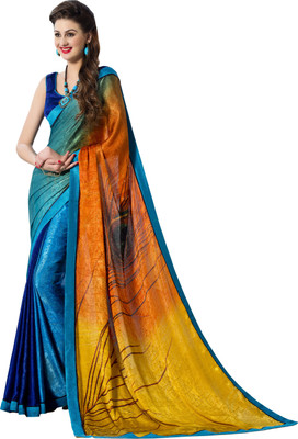 

Jiya Self Design, Printed Fashion Art Silk, Crepe Saree(Multicolor, Blue), Blue;multicolor