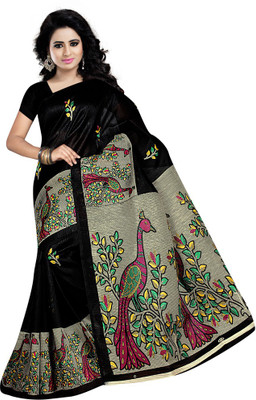 

Party Wear Dresses Printed Fashion Cotton Saree(Black)