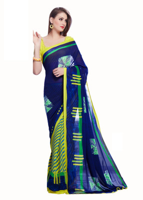 

Jiya Self Design, Printed Fashion Georgette Saree(Blue, Yellow)